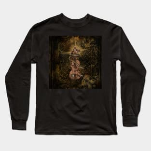 Steampunk violin with steampunk chinese dragon and ship Long Sleeve T-Shirt